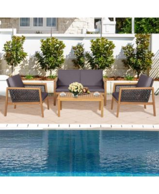 4 Pieces Patio Rattan Conversation Sets with Removable Cushions
