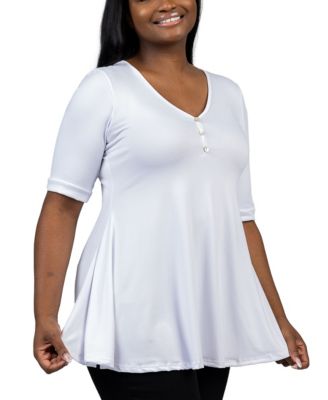 Plus Size Elbow Sleeve Henley Tunic Top