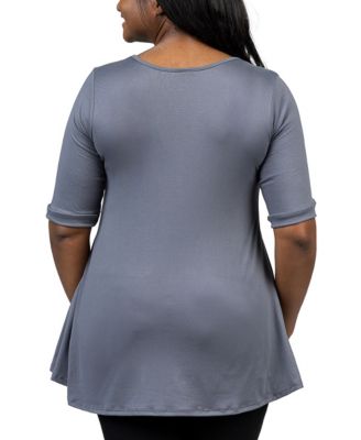 Plus Size Elbow Sleeve Henley Tunic Top