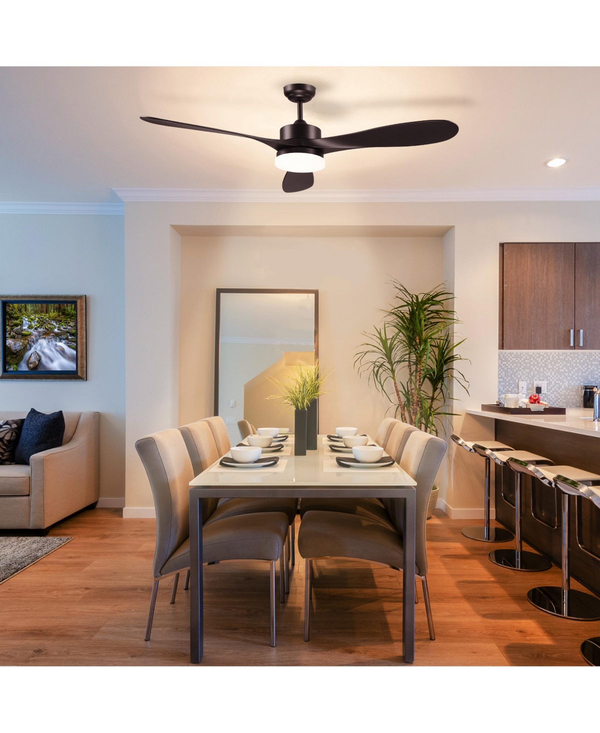 Homcom Reversible Indoor Ceiling Fan with Light, Modern Mount Led Lighting Fan with Remote Controller, for Bedroom, Living Room,- Brown