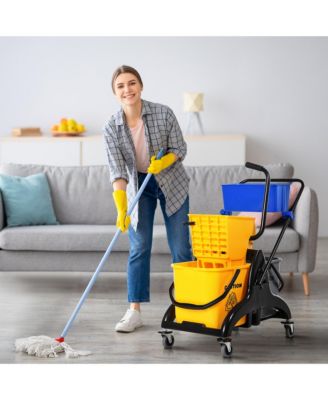 2 x 6.9 Gallon/26L Wringer Bucket Cart w/ Side Press Wringer, Mop Holder