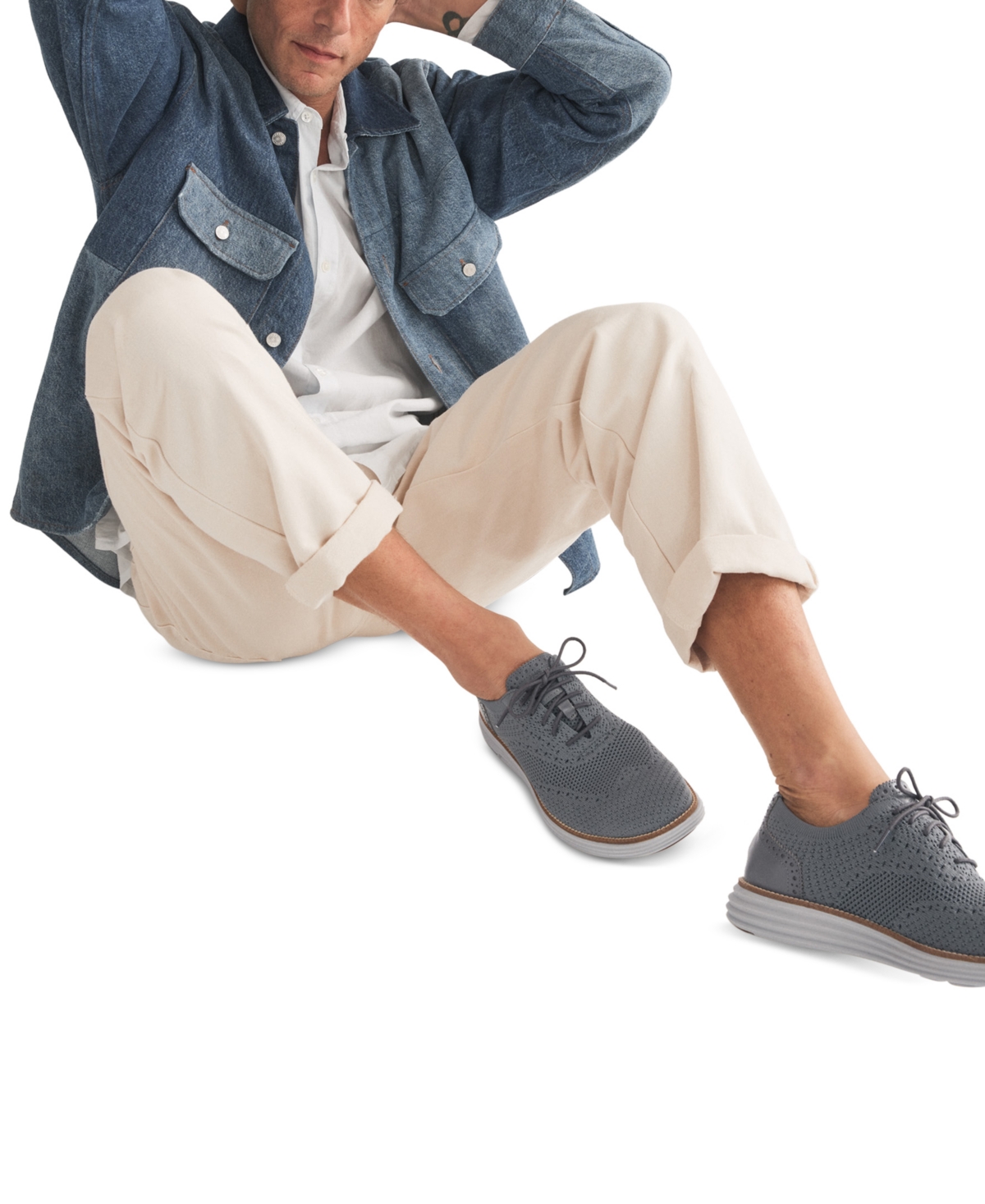 Cole Haan Men's riginalGrand Remastered Stitchlite Lace-Up Wingtip Oxford Sneakers -/ Microchip
