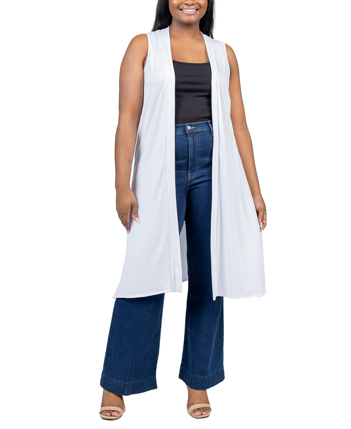 24seven Comfort Apparel Plus Size Asymmetric Open Front Cardigan Sweater
