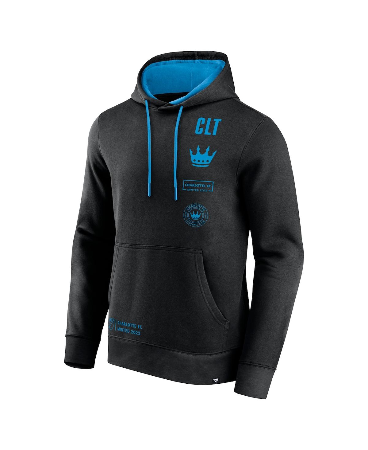 Shop Fanatics Men's Black Charlotte Fc Halftime Pullover Hoodie In Black,blue