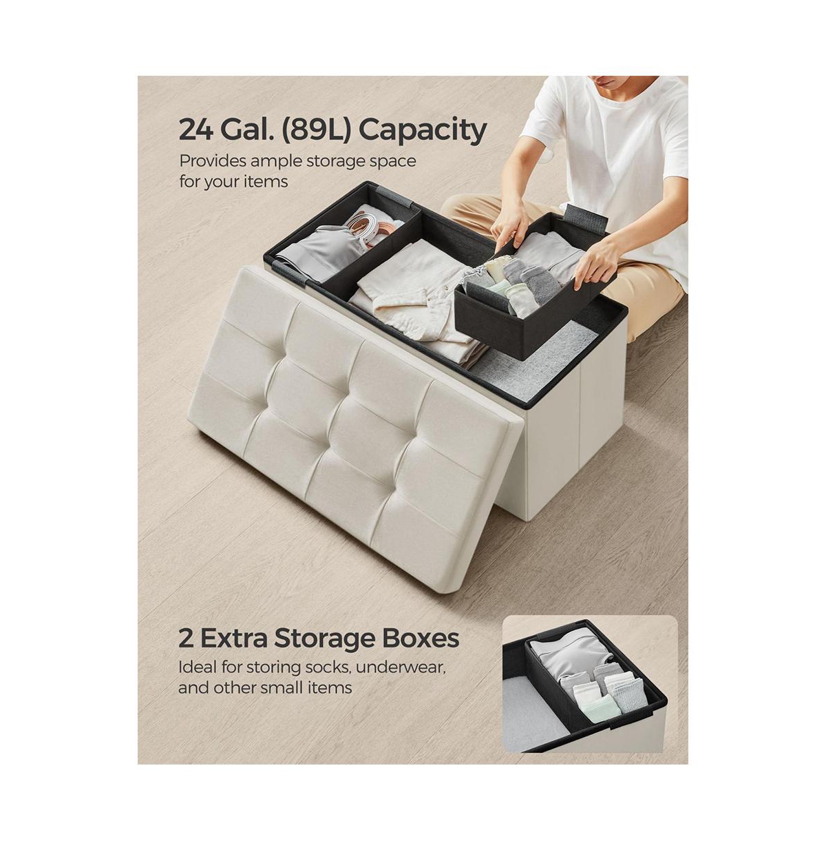 Slickblue Storage Ottoman, Foldable Velvet Storage Bench, 2 Extra Storage Boxes, for Entryway, Living Room, Bedroom