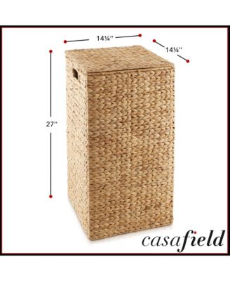 Laundry Hamper with Lid and Removable Liner Bag - Natural, Woven Water Hyacinth Square Laundry Basket for Clothes