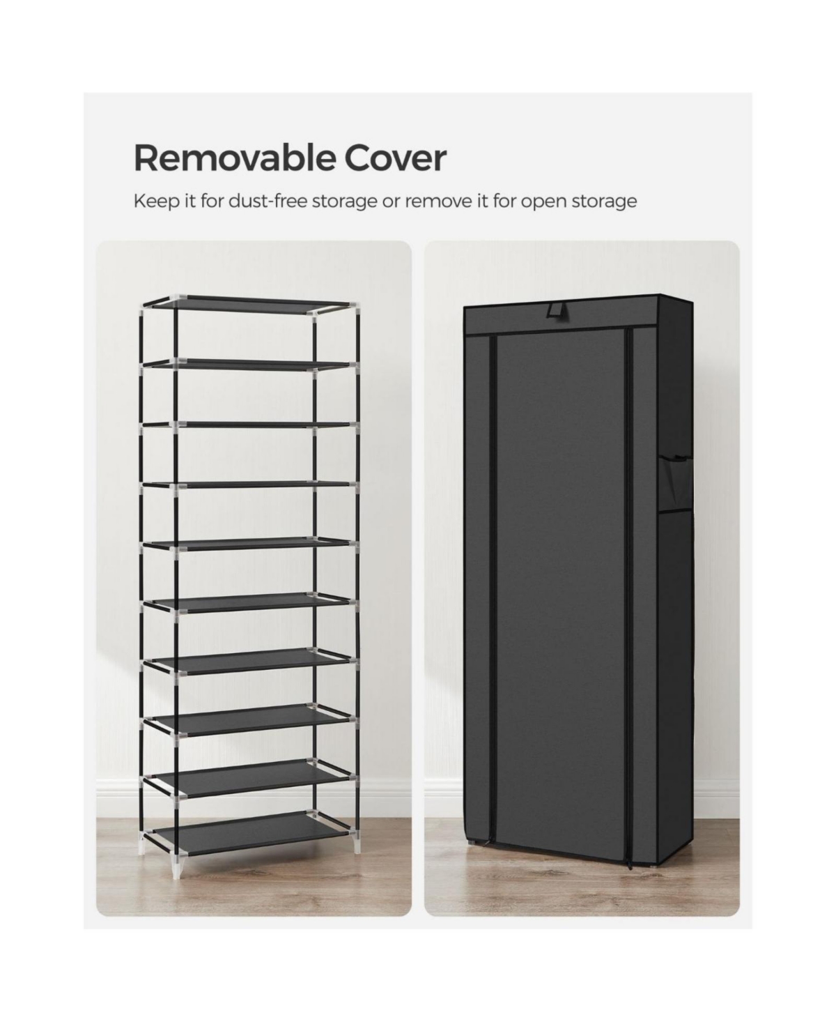 Slickblue 10-Tier Shoe Tower Rack with Cover 27-Pair Space Saving Shoe Storage Organizer