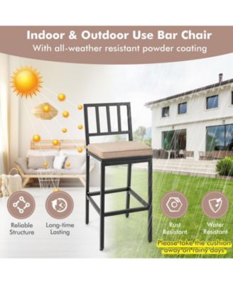 Set of 2 Patio Bar Chairs with Detachable Cushion and Footrest