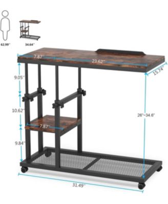 Adjustable C Table with Wheels, Tiltable Laptop Stand & TV Tray with Shelves for Sofa, Bedside, or Couch