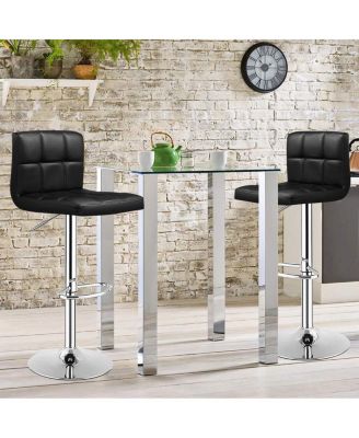 Set of 2 Square Swivel Adjustable Bar Stools with Back and Footrest