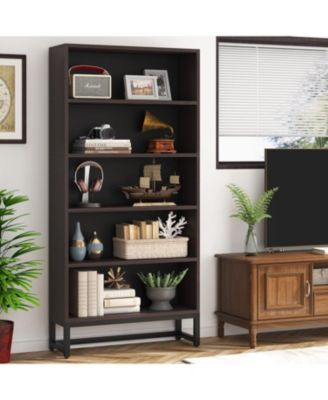 70.8” 5-Tier Wood & Metal Heavy Duty Free-Standing Bookshelf – Storage Shelving Unit for Living Room, Bedroom, Office
