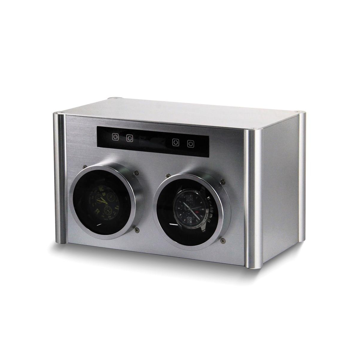 Rotations Silver-tone Metal Velveteen Lined Double Watch Winder - White
