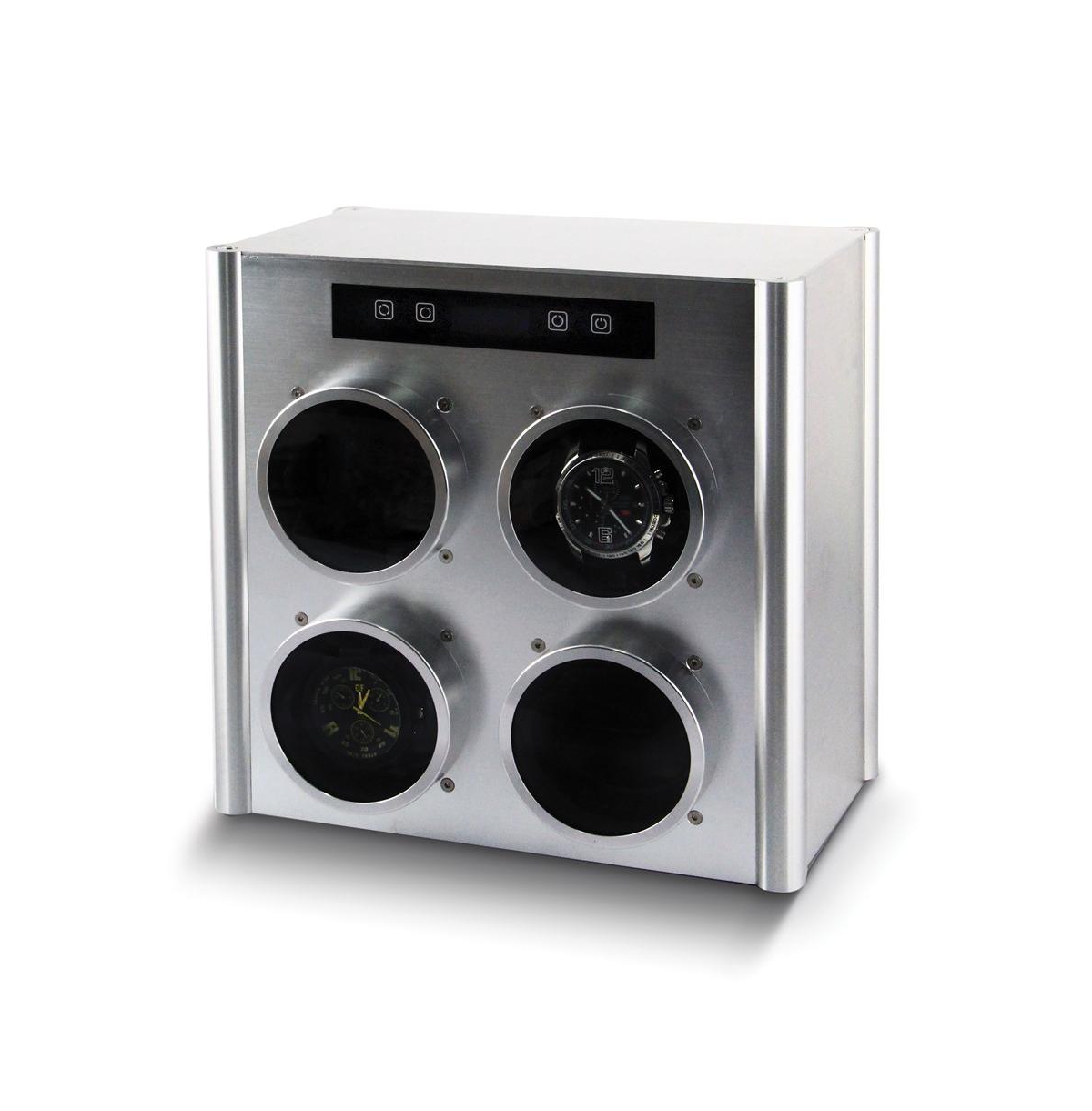 Rotations Silver-tone Metal Velveteen Lined 4-Watch Winder - White