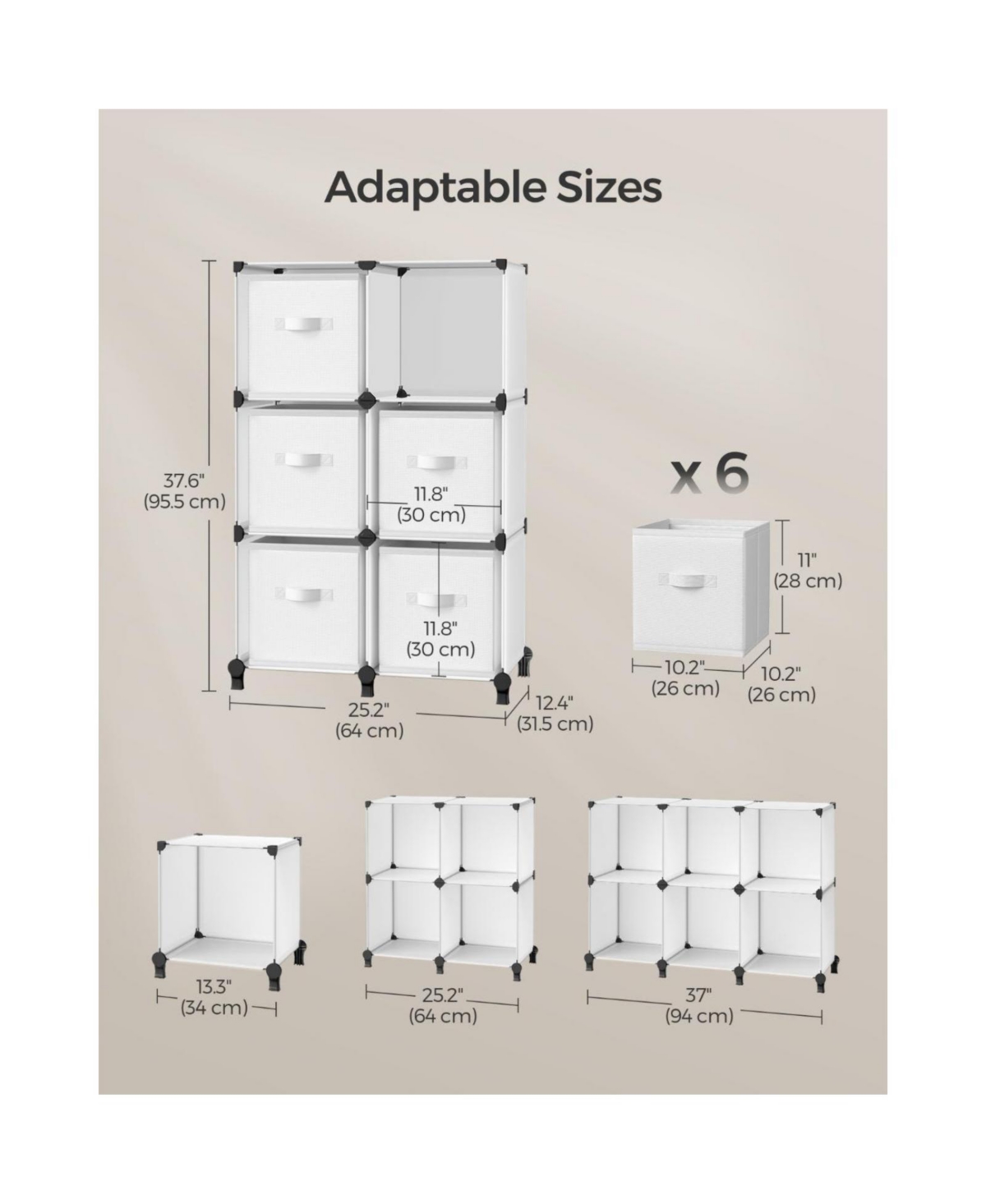 Slickblue Cube Storage Organizer with Storage Boxes, Customizable Shape, Bedroom, Living Room-6 Cubes