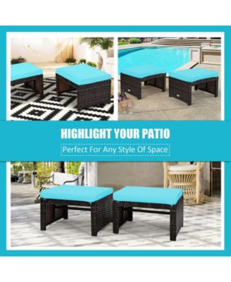 2 Pieces Patio Rattan Ottomans with Soft Cushion for Patio and Garden