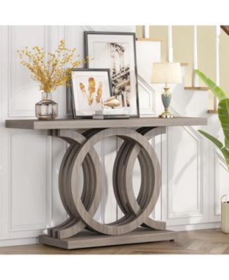 55 inches Console Table with Geometric Base, Farmhouse Hallway Table, Wooden Entryway Table, Vintage Sofa Table, Unique Long Accent Table