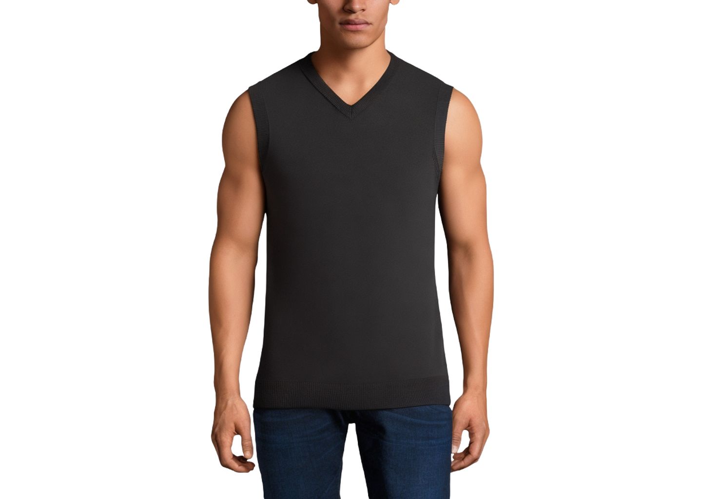 Мужской жилет KingSize Big & Tall Lightweight V-Neck Sweater Vest, цвет: Чёрный — фото 1