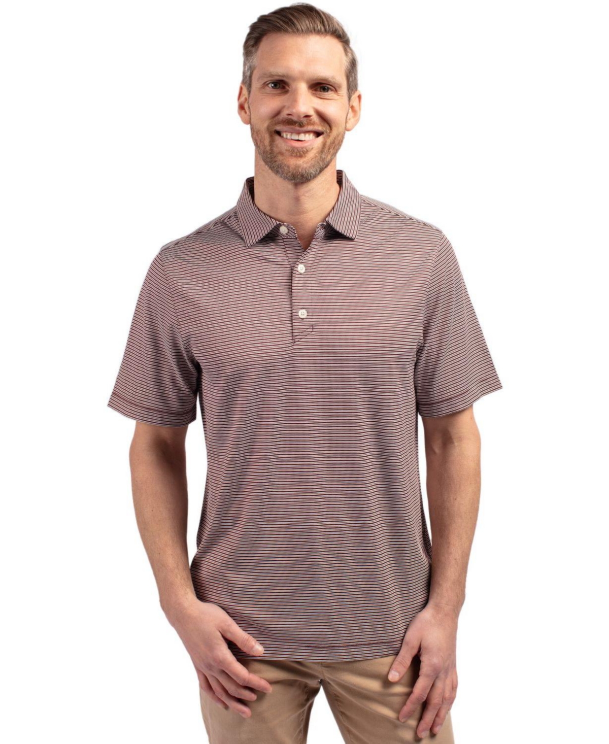 Cutter & Buck Men's Forge Eco Double Stripe Stretch Recycled Polo Shirt -white