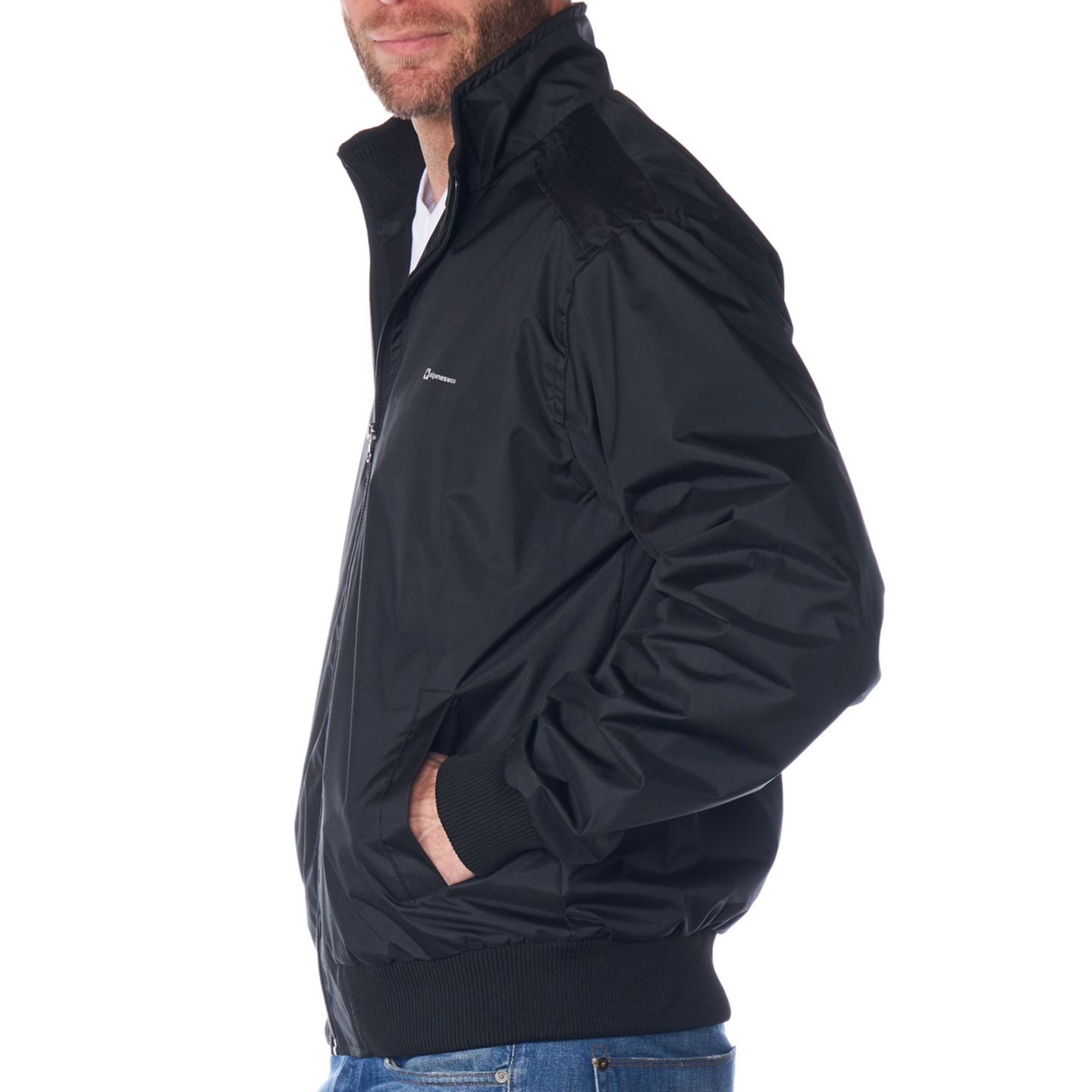 Мужское пальто Alpine Swiss Lightweight Bomber Jacket Casual Windbreaker Varsity, цвет: Чёрный — фото 4