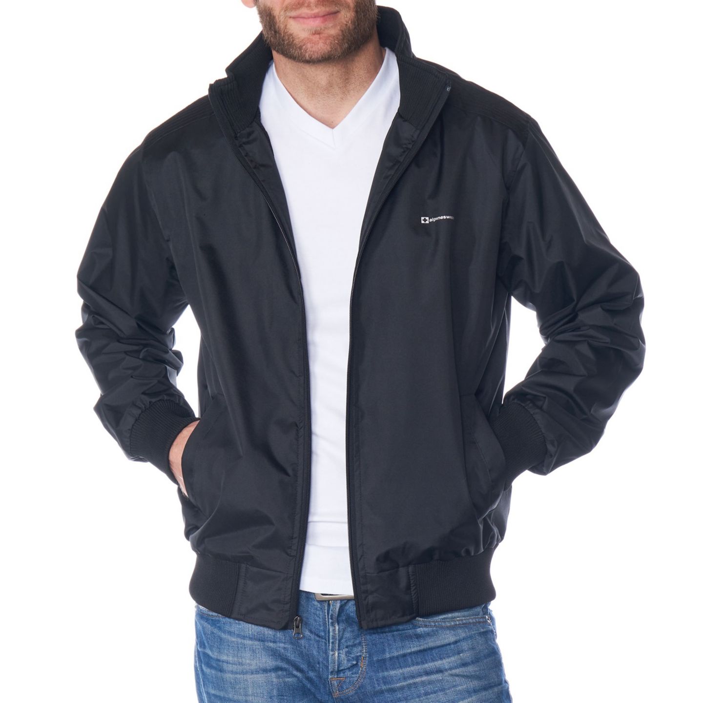 Мужское пальто Alpine Swiss Lightweight Bomber Jacket Casual Windbreaker Varsity, цвет: Чёрный — фото 8