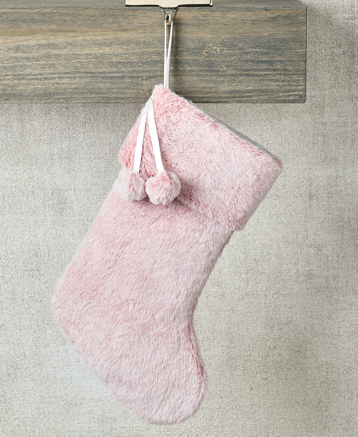 Holiday Lane Stockings Pink Plush Stocking, Created for Macy's