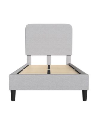 Remi Twin Platform Bed with Headboard - Fabric Upholstered Frame - 14 Wooden Slats - No Box Spring Required