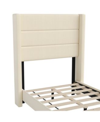 Percy Modern Platform Bed With Padded Channel Stitched Upholstered Wingback Headboard