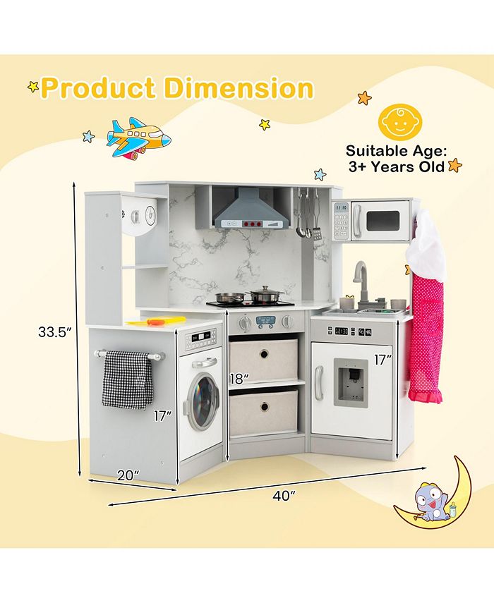 Costway Wooden Kids Play Corner Kitchen with Realistic Lights & Sounds