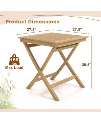 27.5" Patio Bistro Table with Slatted Tabletop Sturdy Wood Frame & Thickened Top