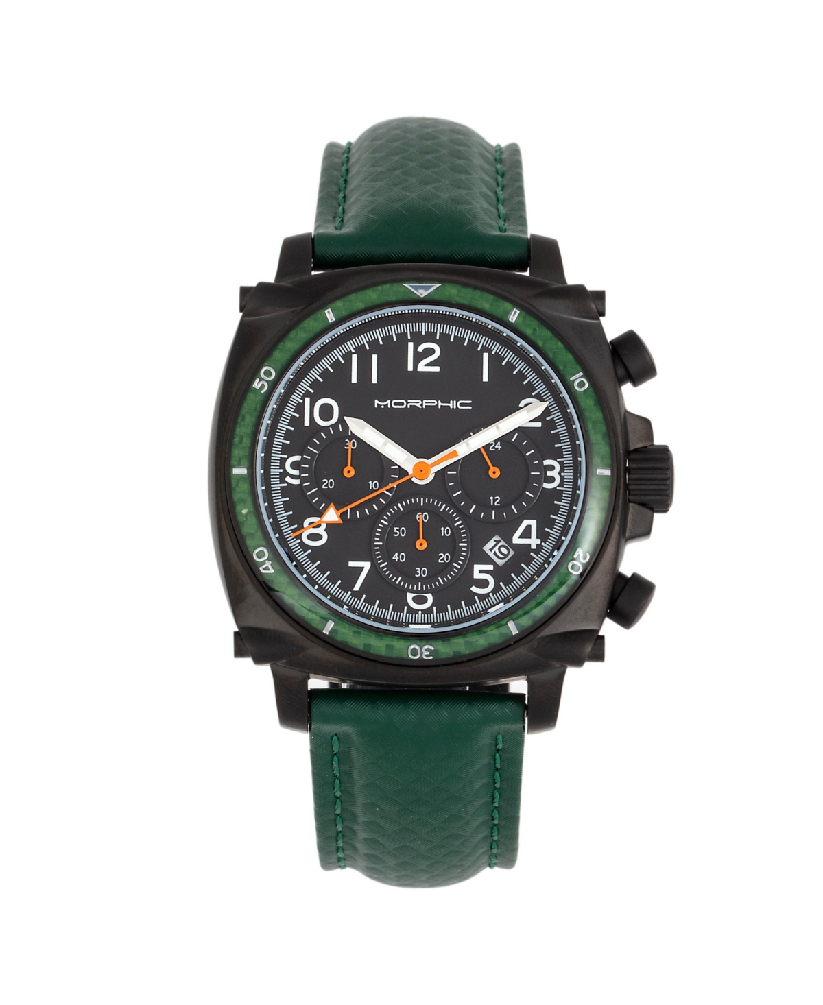 Morphic Men M83 Series Chronograph Leather Band Watch w Date Black Green Black green Smart Closet