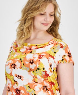 Kasper Plus Size Cowl-Neck Cap-Sleeve Top