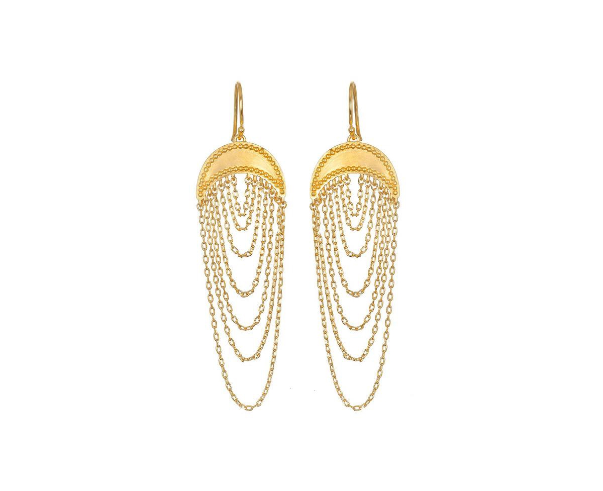 Drape chain moon earrings - Gold