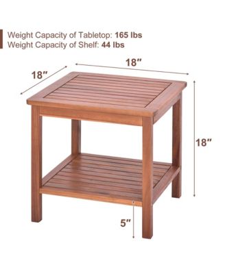 Patio Acacia Wood Side Table 2-Tier Square End Table Porch Poolside