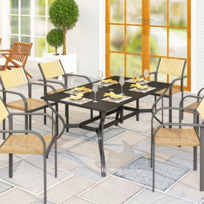 Outdoor Dining Table with Umbrella Hole, Patio Dining Table,