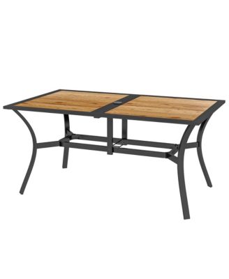 Outdoor Dining Table with Umbrella Hole, Patio Dining Table, Brown