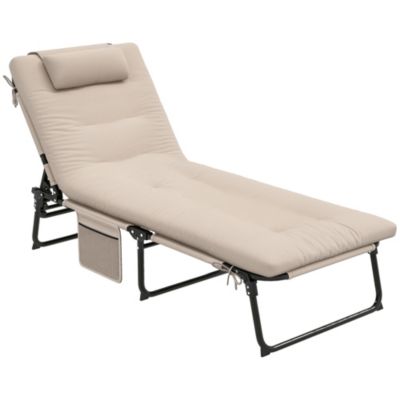 Folding Chaise Lounge w/ Cushion, Reclining ning Chair,
