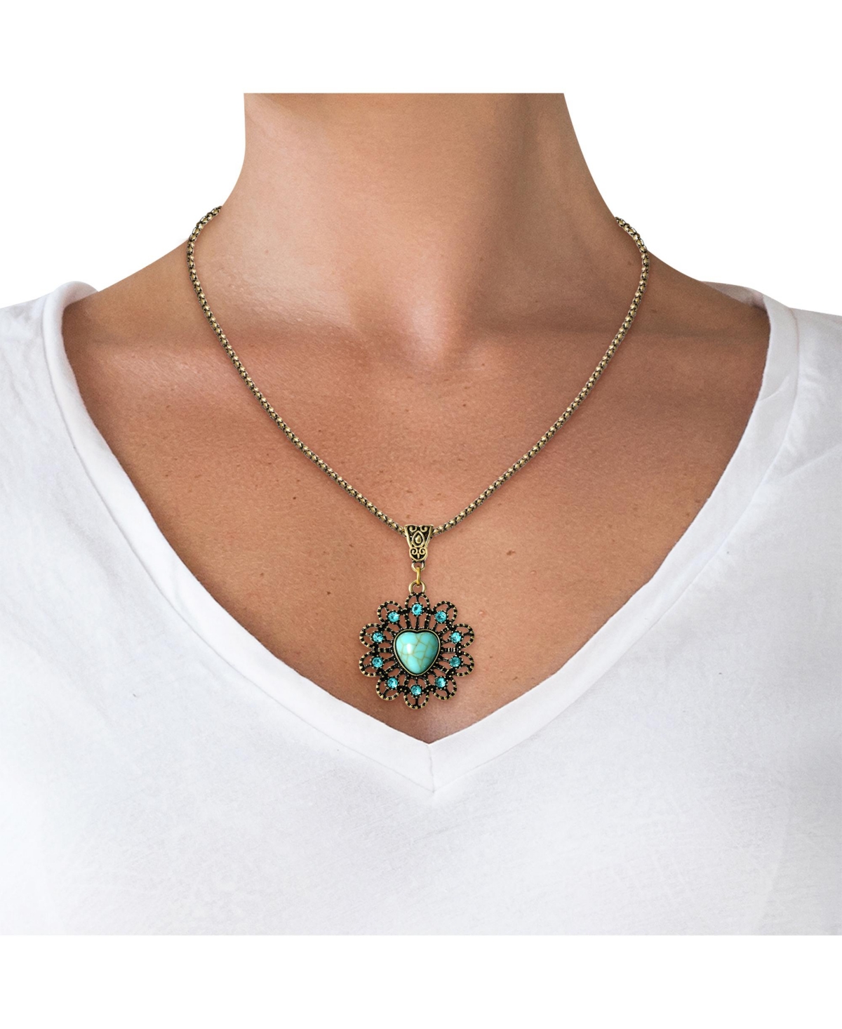 Jessica Simpson Women's Turquoise Stone Ornate Necklace