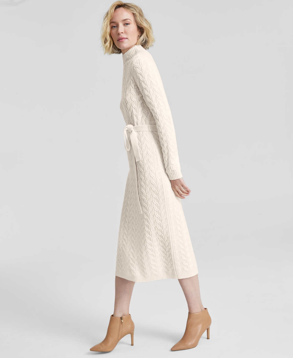 Charter Club Women's Cashmere Cable-Knit Mock Neck Midi Dress, Created for Macy's