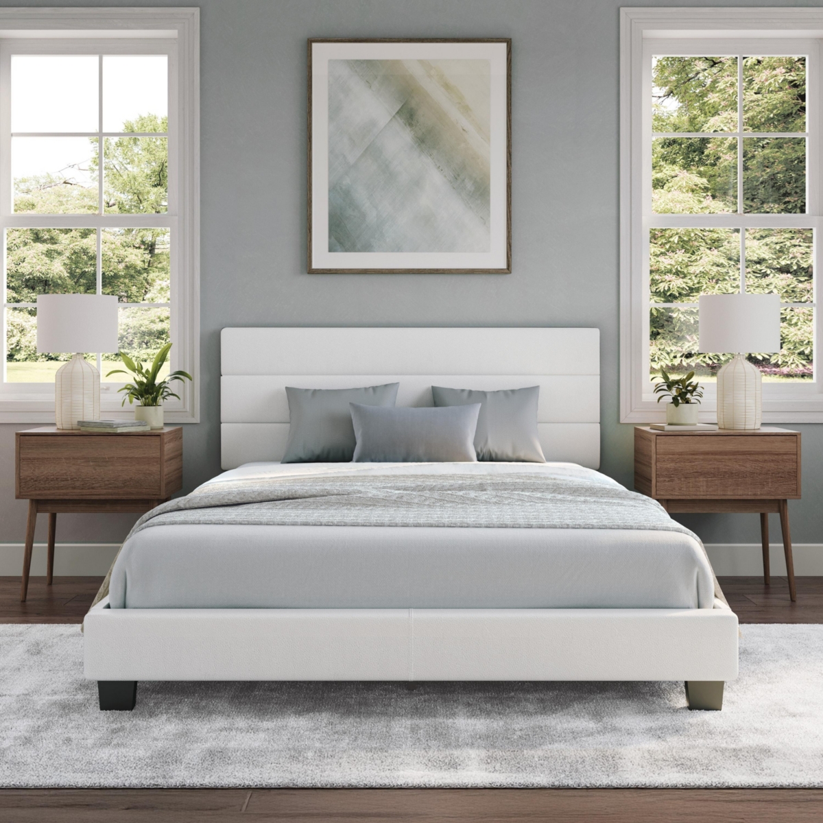 Boyd Sleep Piedmont Leatherette Upholstered Platform Bed Frame with Adjustable Headboard