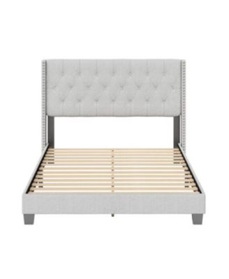 Mia Linen Upholstered Platform Bed Frame with Tufted Headboard - Boyd Sleep