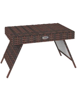 Outdoor Folding Outdoor PE Wicker Side Table, Hand Woven, Brown
