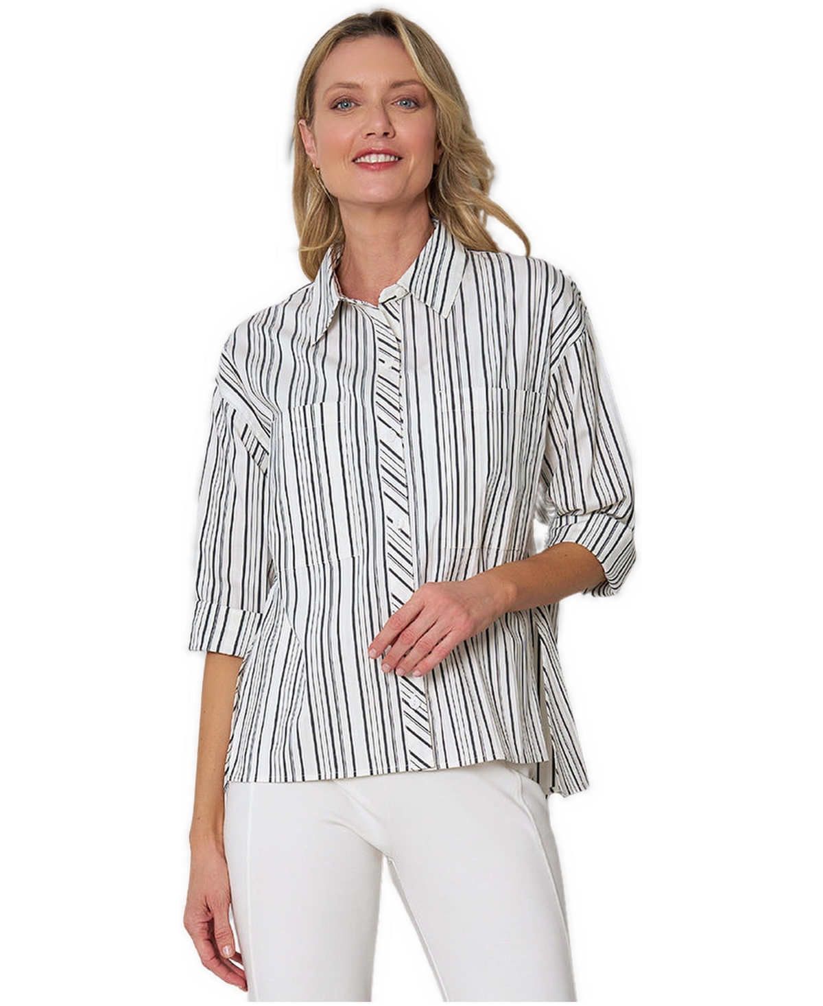 Stella Carakasi Women's Oversized Yarn Dye Stripe Wear Anywhere Shirt