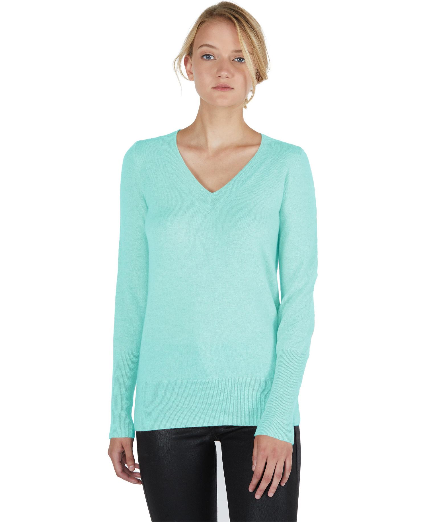 Women's 100% Pure Cashmere Long Sleeve Ava V Neck Pullover Sweater