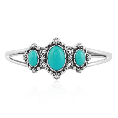 Sterling Silver Women's Cuff Bracelet Blue Turquoise Gemstone Size Small - Large