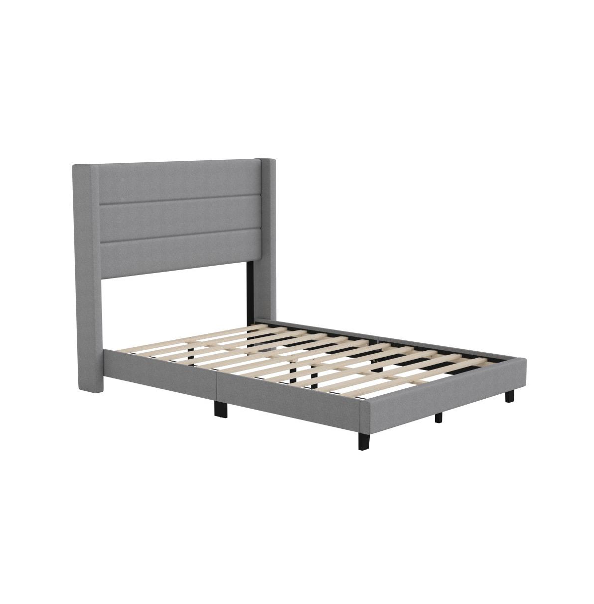 Merrick Lane Percy Modern Platform Bed With Padded Channel Stitched Upholstered Wingback Headboard And Underbed Clearance