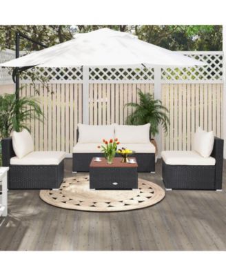 5 Piece Outdoor Furniture Set with Solid Tabletop and Soft Cushions