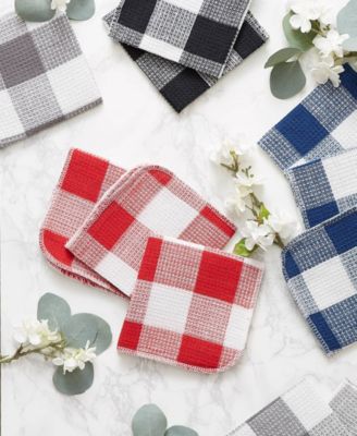 Scrubber Dishcloths Collection Windowpane Dishrag Set, 12x12", Black Buffalo Check, 6 Piece