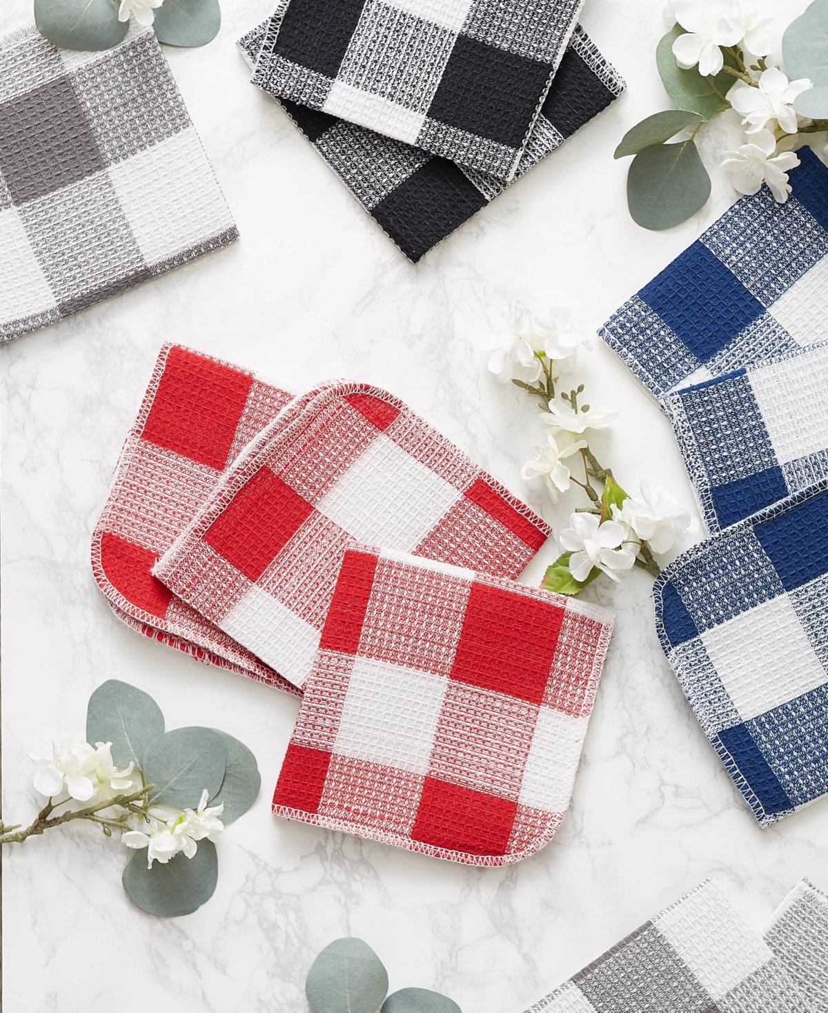 Design Imports Scrubber Dishcloths Collection Windowpane Dishrag Set, 12x12", Black Buffalo Check, 6 Piece In Black Buffalo Check