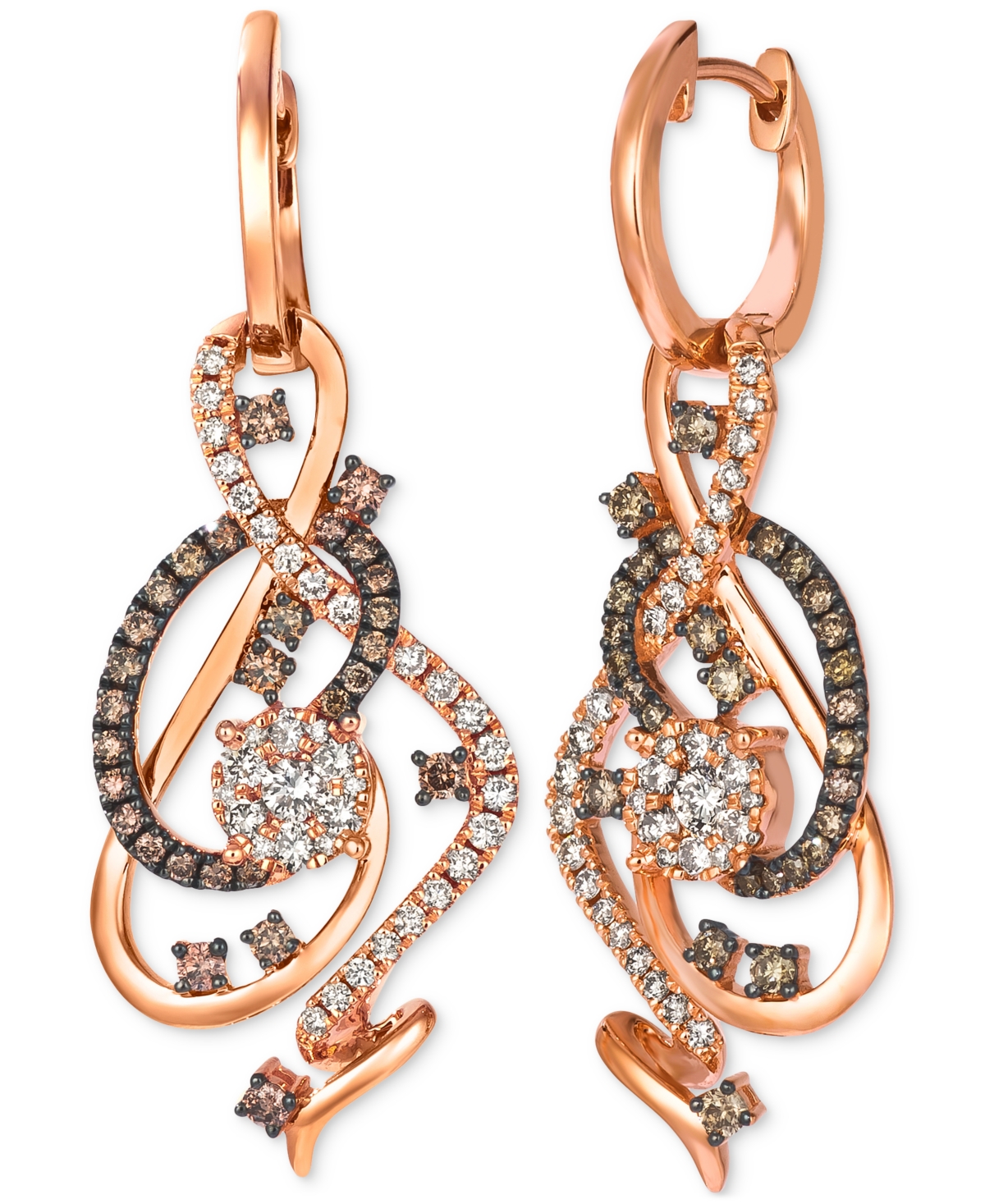 Crazy Collection Chocolate Diamond & Nude Diamond Swirl Drop Earrings (1-1/2 ct. t.w.) in 14k Rose Gold