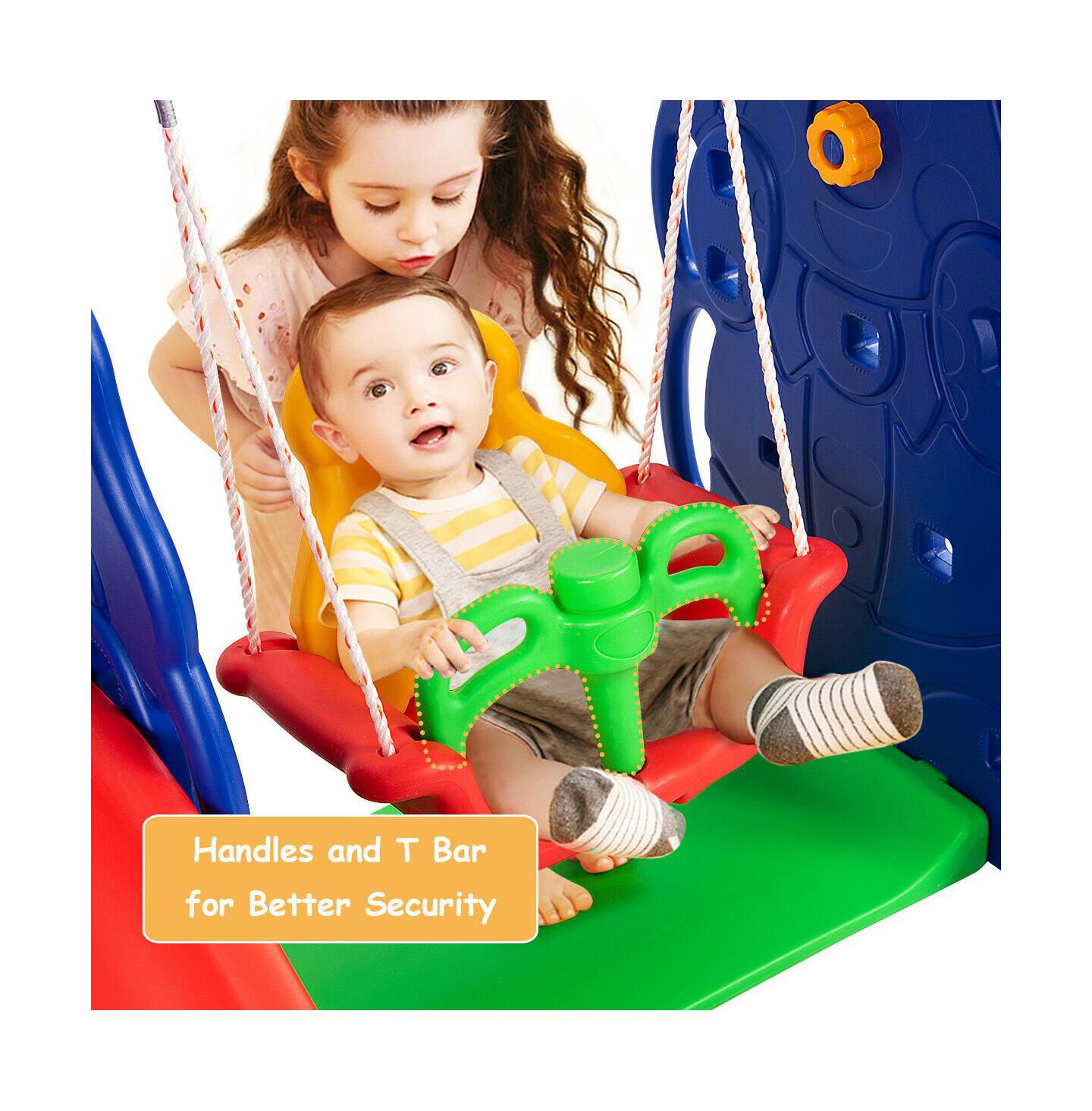Детские игрушки VEBREDA 3-in-1 Freestanding Basketball Hoop Climber Slide Swing Set, 66 lb. Capacity, Ages 12 months+ — фото 9